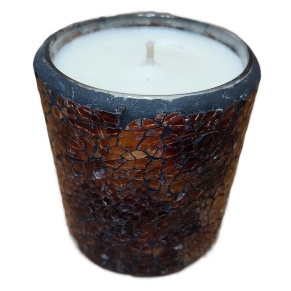 Coffee Cake Scented Handmade Candle in Vintage Amber Glass Diamond Dish 6oz D46